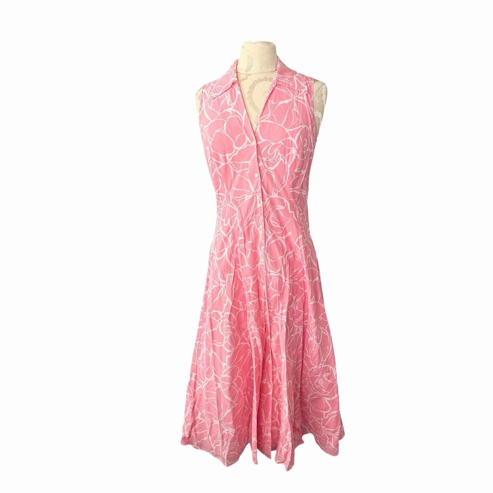 Jones New York Signature 4 Pink Floral Cotton Dress Button Down Tradwife Minimal